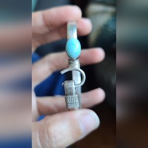 Pewter and turquoise horseshoe bracelet